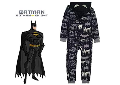 Batman Pijama Entero para Niños, Pijama De Una Pieza, Forro Polar Suave Y Acogedor, Onesie Infantil, Diseño Capucha 3D, Brilla En La Oscuridad! Regalo para Niños! 7-8 Años