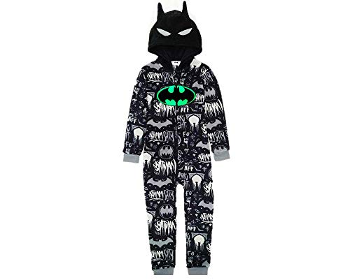Batman Pijama Entero para Niños, Pijama De Una Pieza, Forro Polar Suave Y Acogedor, Onesie Infantil, Diseño Capucha 3D, Brilla En La Oscuridad! Regalo para Niños! 7-8 Años