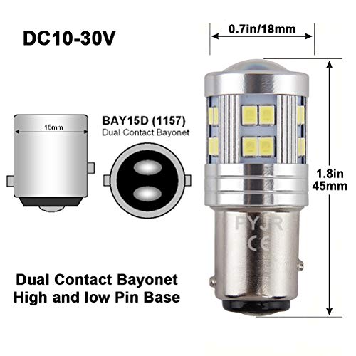 Bay15d P21/5w 1157 7528 bombilla led, 12V-24V, PYJR 6W Luz blanca 6000K Con proyector de lentes, para luces traseras Luces de freno, 2 unidades.