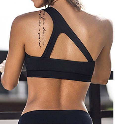 BaZhaHei Chaleco de Mujer Camisetas Moda Mujer Entrenamiento Camisetas sin Mangas Camiseta Deporte Gimnasio Ropa Fitness Yoga Chaleco Corto de Mujer de un Hombro Hueco Deportivo Yoga Negro BKXL