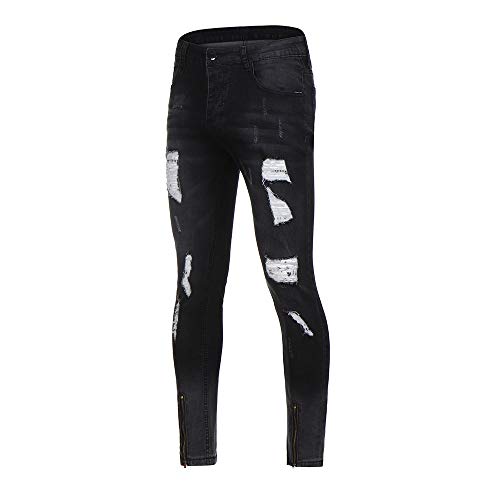 BaZhaHei-Pantalones de hombre Pantalones Vaqueros con Cremallera de Agujero Roto para Hombres de Pantalones de Mezclilla elásticos Pitillo para Hombre Pantalón de Mezclilla deshilachados BaZhaHei-Pantalones de hombre Pantalones Vaqueros con Cremallera de Agujero Roto para Hombres de Pantalones de Mezclilla elásticos Pitillo para Hombre Pantalón de Mezclilla deshilachados