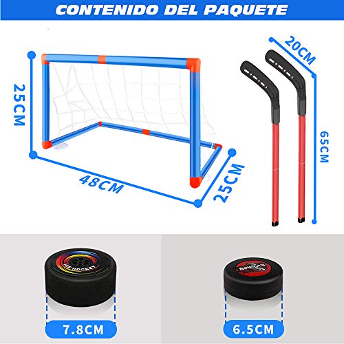 Baztoy Juguete de Hockey Flotante,Pelota de Hockey AéREO Juguetes para Niños 3 4 5 6 7 8 9 10 11 12 Años, Juego Hockey con 2 Porterias y 2 Palos de Hockey, para Regalos Navidad Cumpleaños Juegos