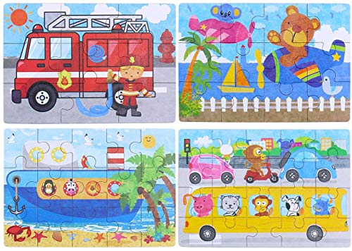 BBLIKE Jigsaw Wooden Puzzles Toy in a Box for Kids, Pack of 4 with Varying Degree of Difficulty Educational Learning Tool Best Birthday Present for Boys Girls (Serie Transporte)