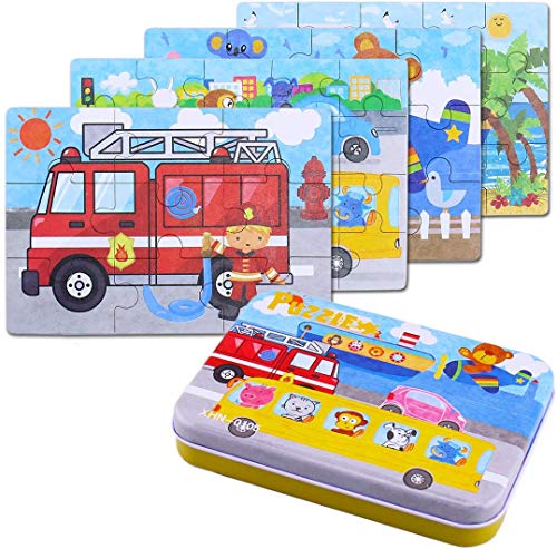 BBLIKE Jigsaw Wooden Puzzles Toy in a Box for Kids, Pack of 4 with Varying Degree of Difficulty Educational Learning Tool Best Birthday Present for Boys Girls (Serie Transporte) BBLIKE Jigsaw Wooden Puzzles Toy in a Box for Kids, Pack of 4 with Varying Degree of Difficulty Educational Learning Tool Best Birthday Present for Boys Girls (Serie Transporte)