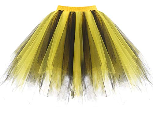 Bbonlinedress Faldas Tul Mujer Enaguas Cortas Tutus Ballet Mini para Vestidos Black Yellow M