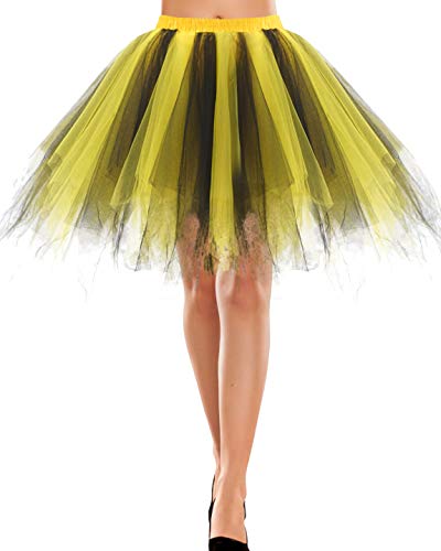 Bbonlinedress Faldas Tul Mujer Enaguas Cortas Tutus Ballet Mini para Vestidos Black Yellow M