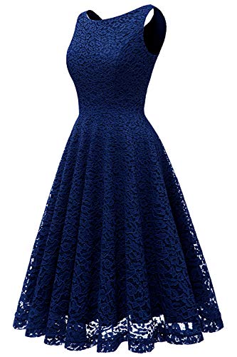 Bbonlinedress Vestido Corto Elegante Mujer De Encaje Boda Playa Fiesta Noche Cóctel Sin Mangas Navy L