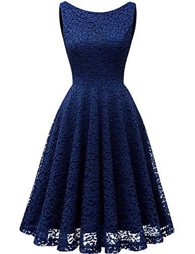 Bbonlinedress Vestido Corto Elegante Mujer De Encaje Boda Playa Fiesta Noche Cóctel Sin Mangas Navy L