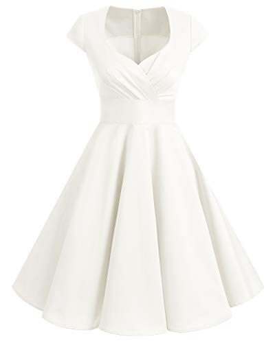 Bbonlinedress Vestido Corto Mujer Retro Años 50 Vintage Escote En Pico Off White XS