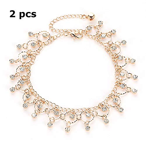 BBYaki Tobillera Mujer Cadena Dedo Pie, Borla Descalza Moda Anillo de Diamante Baile Playa Yoga Tobillera Joyería Aleación Viento Nacional,Oro