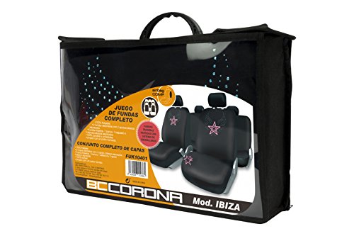 BC Corona FUK10401 Juego de Fundas para Asiento Coche 11 Piezas Modelo Ibiza Color Negro/Rosa. Trasera Partida