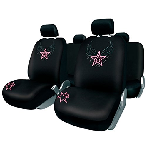 BC Corona FUK10401 Juego de Fundas para Asiento Coche 11 Piezas Modelo Ibiza Color Negro/Rosa. Trasera Partida