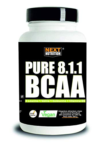 BCAA 8: 1: 1 250 Tabletas 1300MG Siguiente Aminoácidos Ramificados 811 + Vitamina B6 Alta Dosis de Leucina SIN GLUTEN SIN LACTOSA Aumento Masa Muscular Promueve la Recuperación