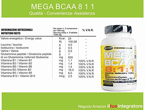 BCAA 8: 1: 1 Aminoácidos ramificados 1200 tabletas 1620 gr mejorado con Péptido de glutamina Grupo de Vitaminas B (8 leucina, 1 isoleucina, 1 valina) | Aumento de la masa muscular