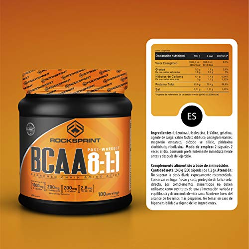 BCAA 8:1:1 - proporción ideal - gana masa muscular de forma rápida - con vitaminas B - BCAA 8:1:1 200 capsulas