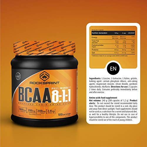 BCAA 8:1:1 - proporción ideal - gana masa muscular de forma rápida - con vitaminas B - BCAA 8:1:1 200 capsulas