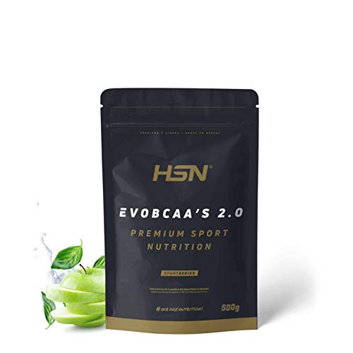 BCAA con Glutamina de HSN Evobcaa's 2.0 | Aminoácidos Ramificados Ratio 12:1:1 (L-Leucina + L-Valina + L-Isoleucina) | Recuperación y Ganar Masa Muscular | Vegano, Sin Lactosa, Sabor Manzana, 500g