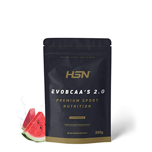 BCAA con Glutamina de HSN Evobcaa's 2.0 | Aminoácidos Ramificados Ratio 12:1:1 (L-Leucina + L-Valina + L-Isoleucina) | Recuperación y Ganar Masa Muscular | Vegano, Sin Lactosa, Sabor Sandía, 500g