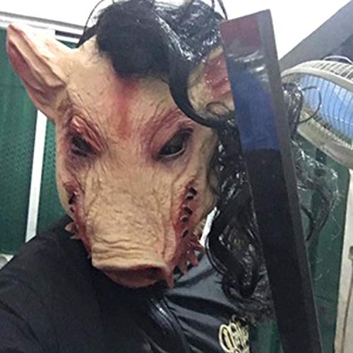 Bcaer de Halloween Horror Sombrero Animal Hijos Adultos Horror máscara de Cerdo Bajie con máscara de Cerdo Pelo Pista,Beige