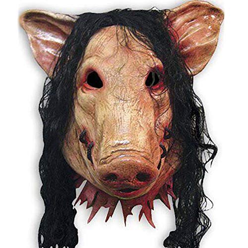Bcaer de Halloween Horror Sombrero Animal Hijos Adultos Horror máscara de Cerdo Bajie con máscara de Cerdo Pelo Pista,Beige