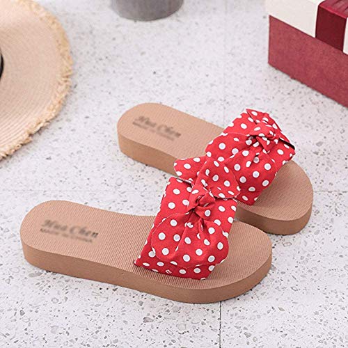 Bcaer Nuevo Arco Zapatillas Verano de Las señoras del Estilo de Corea out Moda Red roja corazón de Las Muchachas Plana Sandalias y Zapatillas,Red-37