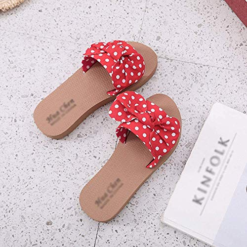 Bcaer Nuevo Arco Zapatillas Verano de Las señoras del Estilo de Corea out Moda Red roja corazón de Las Muchachas Plana Sandalias y Zapatillas,Red-37