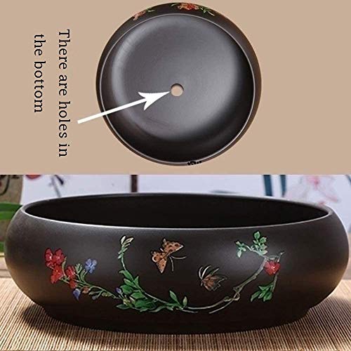 Bcaer Potes acristalados de cerámica suculenta poco profundos con agujero de drenaje, FFICE GREEN DILL PURPLE SAND OVAL OVAL OVAL MINIATURA BONSAI BONSAI A prueba de agua Garden Simple Arte Antiguo E