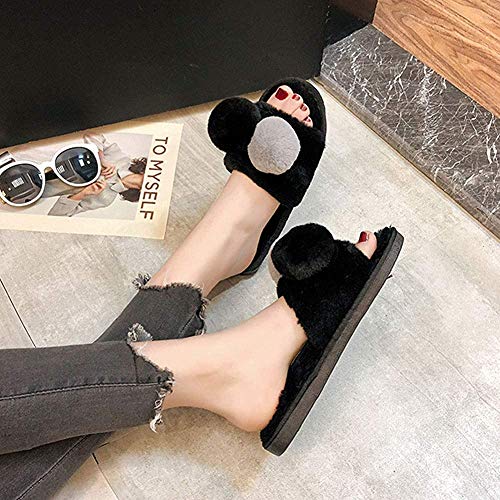 Bcaer Señoras de Felpa Zapatillas de otoño/Invierno de Interior casero con Punta Abierta del Flip-Flop Plana Antideslizante de Madera del Piso del algodón de Pelo, Negro, 41,Black-39 Bcaer Señoras de Felpa Zapatillas de otoño/Invierno de Interior casero con Punta Abierta del Flip-Flop Plana Antideslizante de Madera del Piso del algodón de Pelo, Negro, 41,Black-39