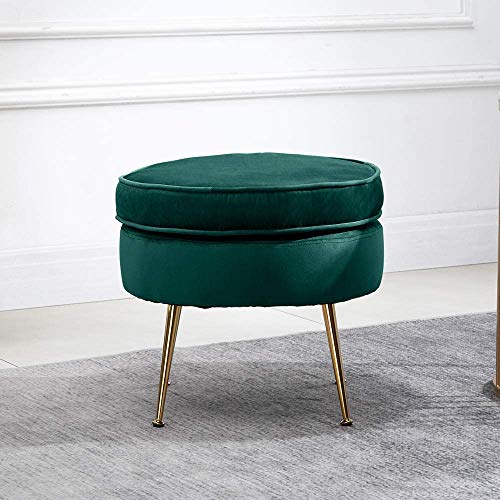 Bcaer Taburete pequeño Taburete de Terciopelo, Redondo otomana Taburete tapizado Taburete con Patas de Metal para el Dormitorio Que Viven Corredor habitación,Green