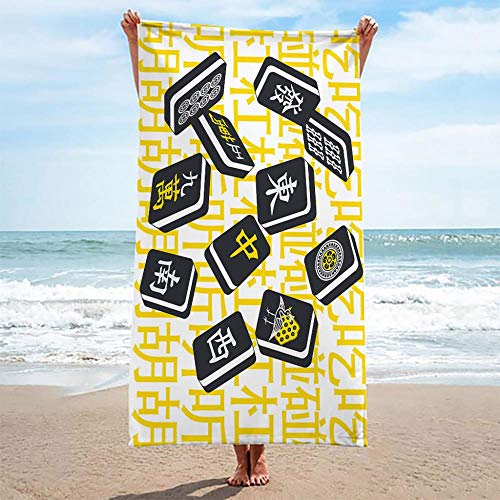 BCDJYFL Secado Rápido Toalla De Playa Dominó Chino Impresa con Patrón 3D HD De Manta Lavable Adecuada para Playa Picnic Yoga Parque Infantil Familia.100X200Cm