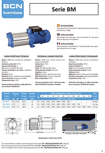 BCN bombas - Bomba de Agua Horizontal 1CV BM-100/4 (Monofásica)