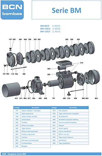 BCN bombas - Bomba de Agua Horizontal 1CV BM-100/4 (Monofásica)