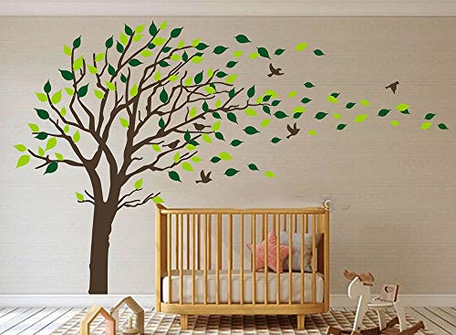 Bdecoll Adhesivo mural decorativo de vinilo, Naturaleza Bosque wandtat árboles y hojas pared pájaros vinilo decoración de interiores (negro)