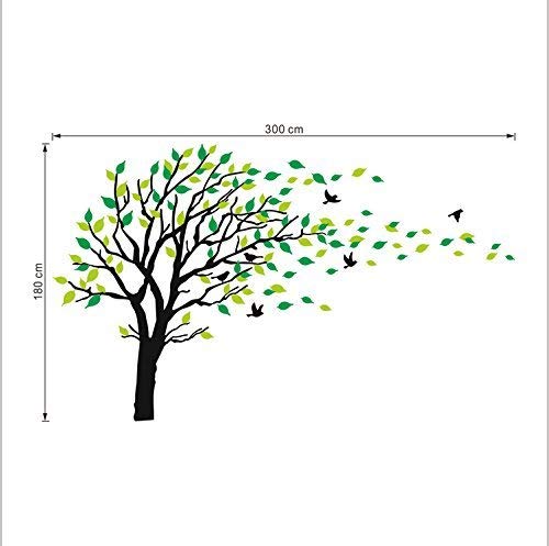 Bdecoll Adhesivo mural decorativo de vinilo, Naturaleza Bosque wandtat árboles y hojas pared pájaros vinilo decoración de interiores (negro)