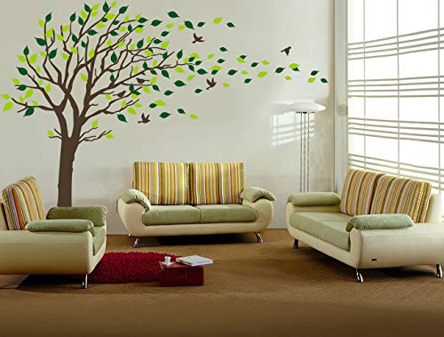 Bdecoll Adhesivo mural decorativo de vinilo, Naturaleza Bosque wandtat árboles y hojas pared pájaros vinilo decoración de interiores (negro)