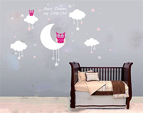 Bdecoll "sweety dreams my litter owl"Vinilo decorativo/Adhesivo mural decorativo de vinilo/vinilo Natural Tema pared arte bebé guardería adhesivo (rosa)