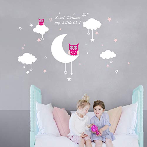 Bdecoll "sweety dreams my litter owl"Vinilo decorativo/Adhesivo mural decorativo de vinilo/vinilo Natural Tema pared arte bebé guardería adhesivo (rosa)