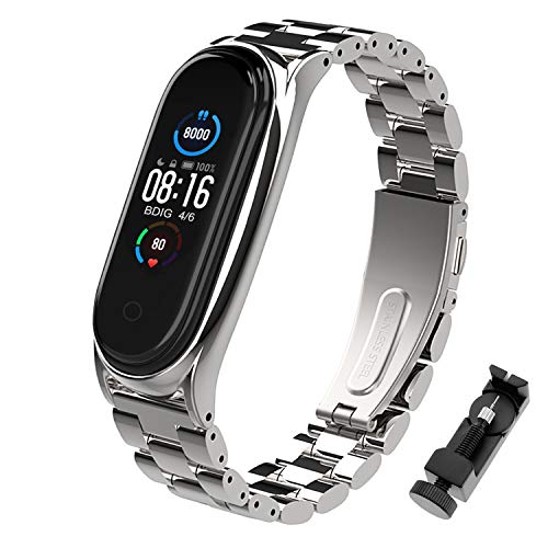 BDIG Correa Compatible Mi Band 5 Correas Metal, Pulsera de Acero Inoxidable Agradable para Mi Band 5 Correa (No Host), Plata