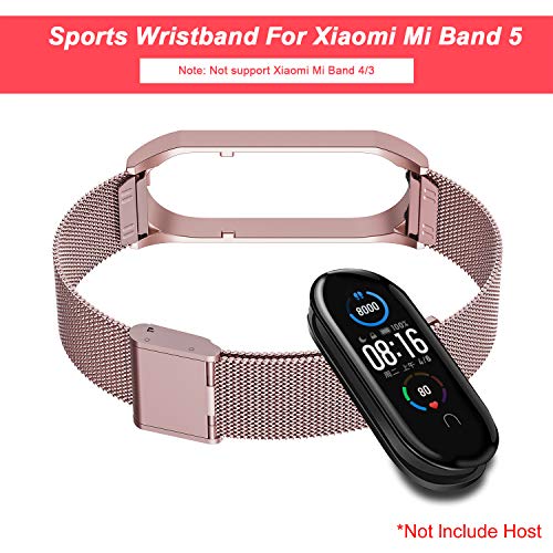 BDIG Correa Compatible para Xiaomi Mi Band 5 Correas Metal + 3 Piezas TPU Protector Pantalla, Pulsera de Acero Inoxidable Agradable para Mi Band 5 Correa (No Host), Rosa