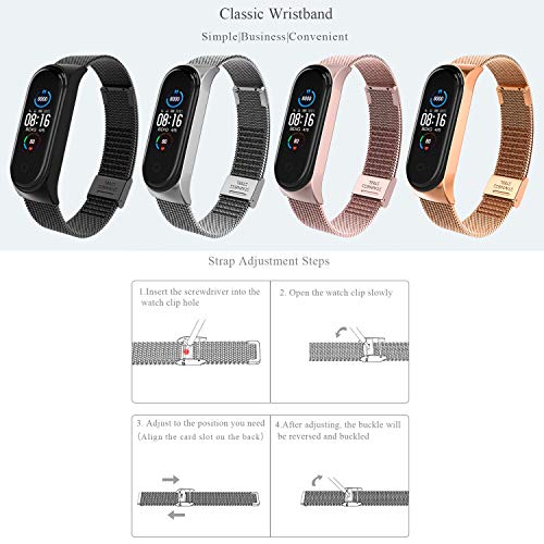 BDIG Correa Compatible para Xiaomi Mi Band 5 Correas Metal + 3 Piezas TPU Protector Pantalla, Pulsera de Acero Inoxidable Agradable para Mi Band 5 Correa (No Host), Rosa