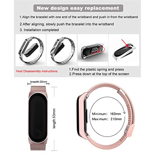 BDIG Correa Compatible para Xiaomi Mi Band 5 Correas Metal, Pulsera de Acero Inoxidable Agradable para Mi Band 5 Correa (No Host) (Melan Rosa)