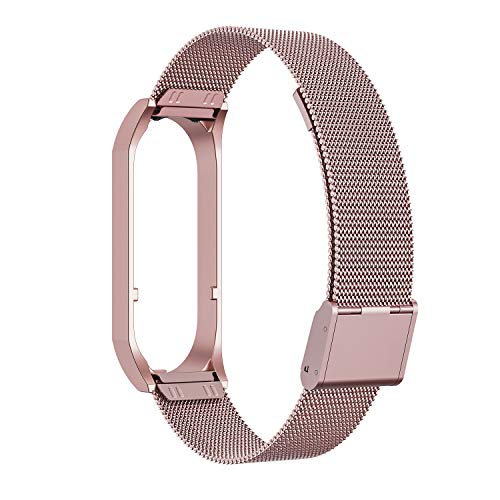 BDIG Correa Compatible para Xiaomi Mi Band 5 Correas Metal, Pulsera de Acero Inoxidable Agradable para Mi Band 5 Correa (No Host) (Melan Rosa)