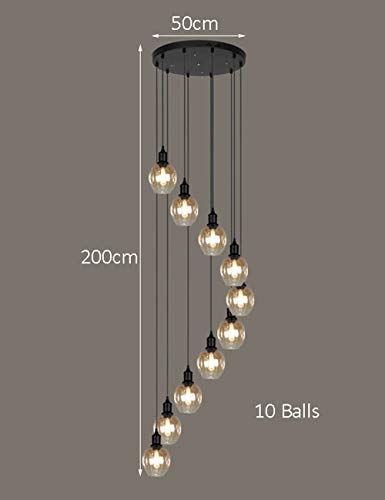 BDS lighting Retro múltiples Bolas de Vidrio Escalera araña Espiral Moderno Luces Colgantes para Villa araña dúplex Escalera Larga araña E27 LED, de Gran tamaño (Tamaño : 10 Balls)