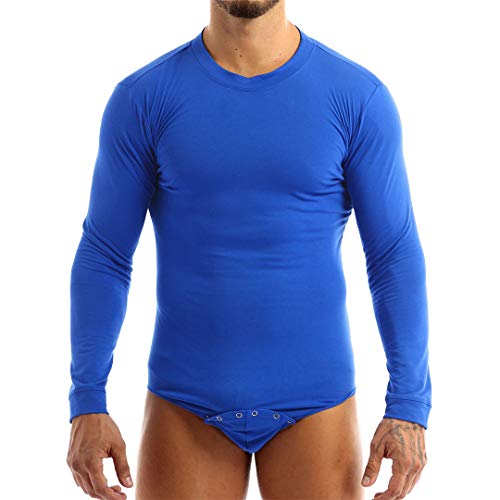 BDSGHAKE Hombres Adultos Lencería Cuello Redondo Mangas largas Camiseta con Entrepierna prensada Top Body Romper Pijamas Ropa Interior Gimnasio Deportes Black L