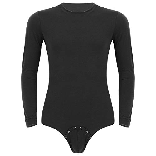 BDSGHAKE Hombres Adultos Lencería Cuello Redondo Mangas largas Camiseta con Entrepierna prensada Top Body Romper Pijamas Ropa Interior Gimnasio Deportes Black L