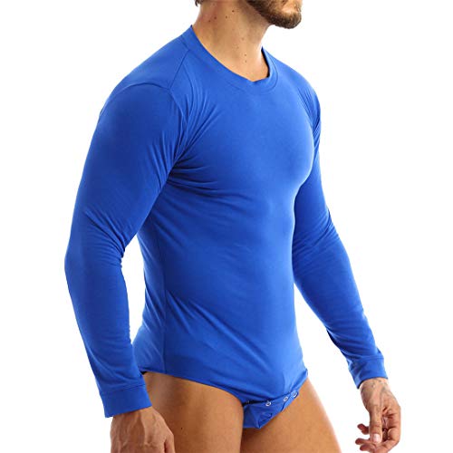 BDSGHAKE Hombres Adultos Lencería Cuello Redondo Mangas largas Camiseta con Entrepierna prensada Top Body Romper Pijamas Ropa Interior Gimnasio Deportes Black L