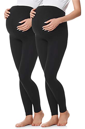 Be Mammy Lote de 2 Leggins Premamá Embarazo Ropa Deporte BE20-230(Negro/Negro, L)