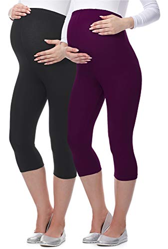 Be Mammy Premamá Lote de 2 Leggins 3/4 Embarazo Lactancia 03 (Negro/Plum, M)