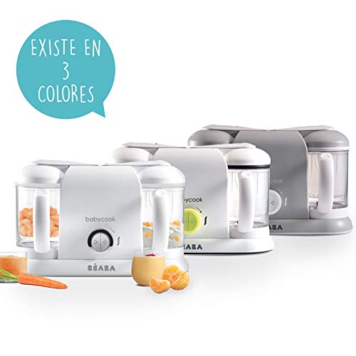 Béaba Babycook Duo Robot de cocina infantil 4 en 1 Tritura, cocina y cuece al vapor Rápido en 15 minutos Comida casera para bebés y niños Capacidad XXL 2 x 200 ml Gris