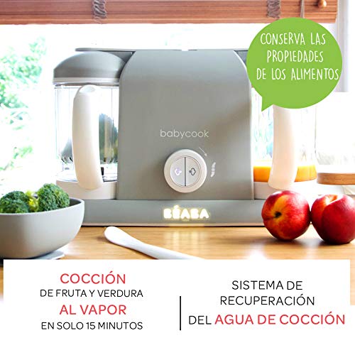 Béaba Babycook Duo Robot de cocina infantil 4 en 1 Tritura, cocina y cuece al vapor Rápido en 15 minutos Comida casera para bebés y niños Capacidad XXL 2 x 200 ml Gris